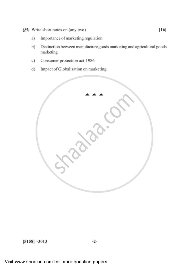 Marketing Management 2 2016-2017 - B.Com. - 3rd Year (TYBcom) - University of Pune question paper with PDF download