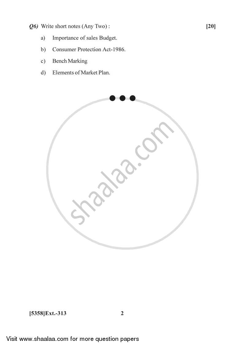 Marketing Management 2 2017-2018 - B.Com. - 3rd Year (TYBcom) - University of Pune question paper with PDF download