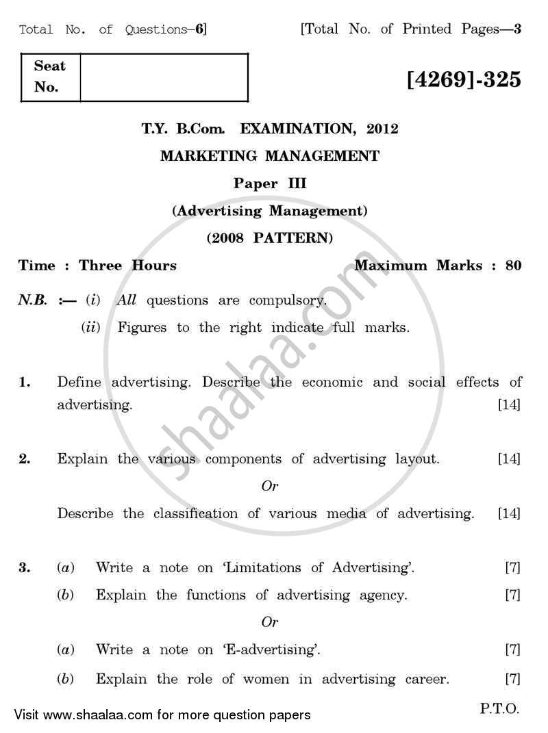 Marketing Management 3 2012-2013 - B.Com. - 3rd Year (TYBcom) - University of Pune question paper with PDF download
