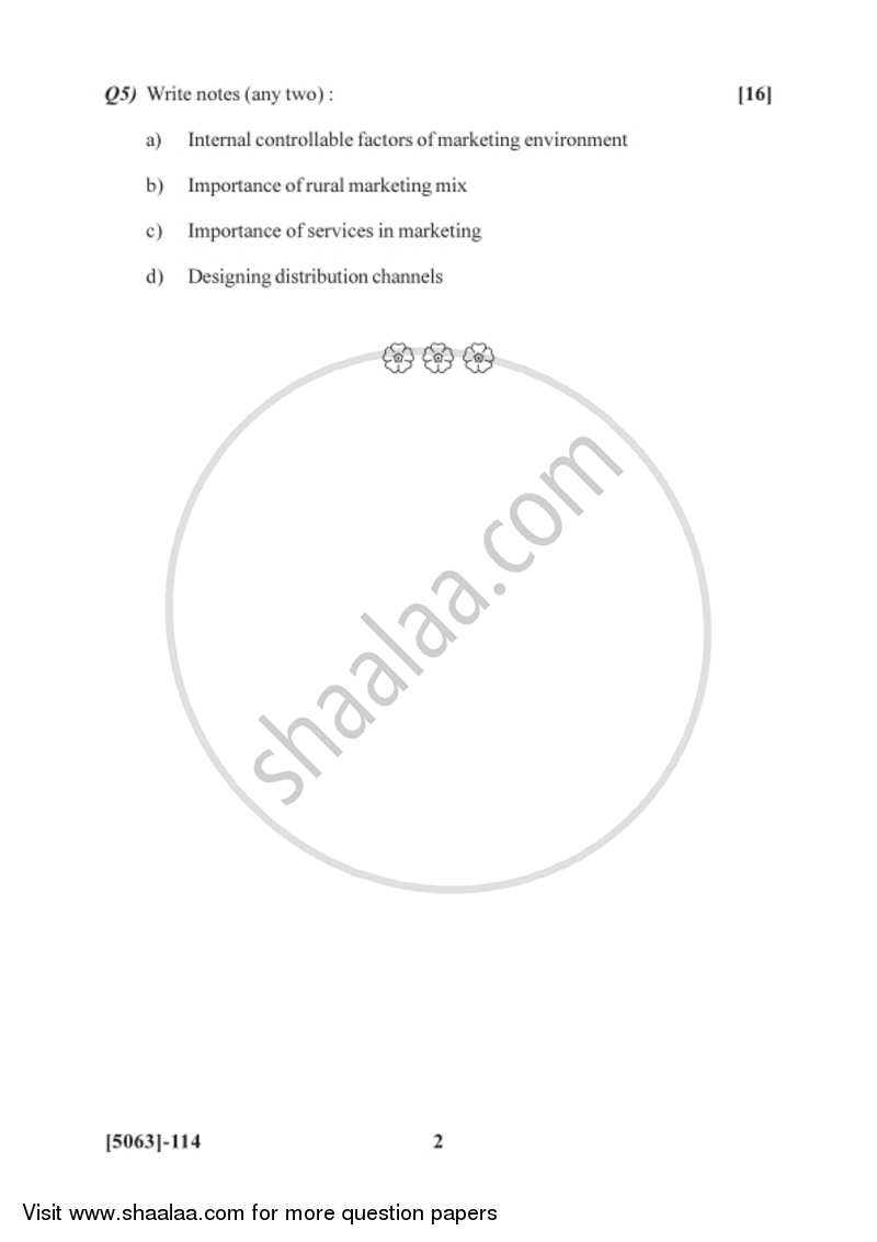 Marketing and Salesmanship 2016-2017 - B.Com. - 1st Year (FYBcom) - University of Pune question paper with PDF download