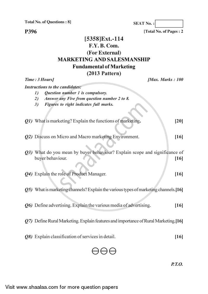 Marketing and Salesmanship 2017-2018 - B.Com. - 1st Year (FYBcom) - University of Pune question paper with PDF download