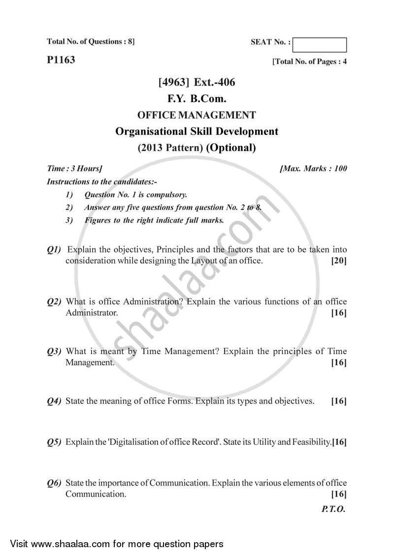 Organizational Skill Development 2015-2016 - B.Com. - 1st Year (FYBcom) - University of Pune question paper with PDF download