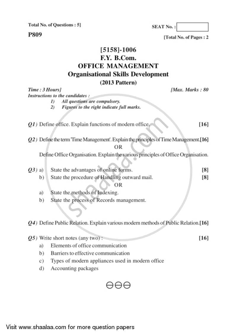 Organizational Skill Development 2016-2017 - B.Com. - 1st Year (FYBcom) - University of Pune question paper with PDF download