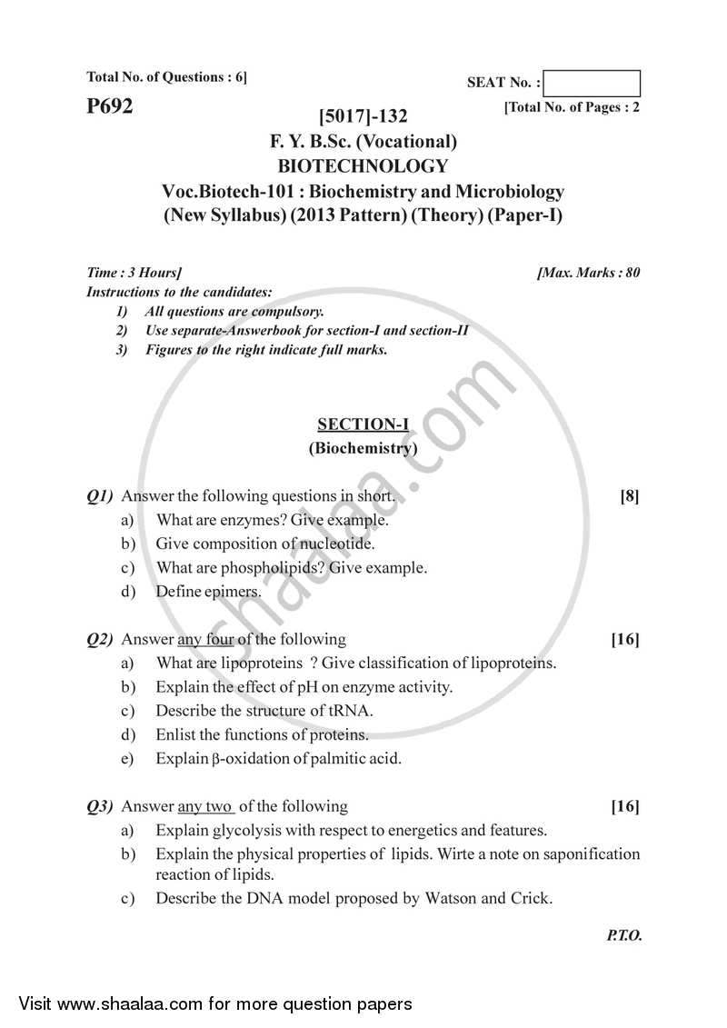 Biochemistry and Microbiology 2016-2017 Semester 2 (FYBSc) - University of Pune question paper with PDF download