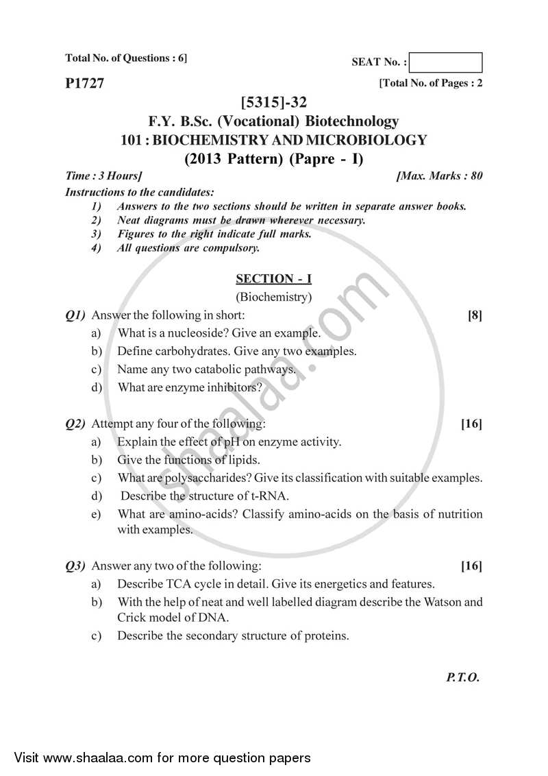 Biochemistry and Microbiology 2017-2018 Semester 2 (FYBSc) - University of Pune question paper with PDF download