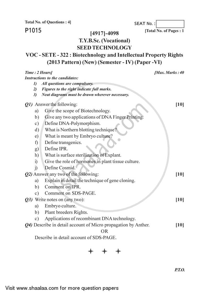 Biotechnology and Intellectual Property Rights 2015-2016 Semester 6 (FYBSc) - University of Pune question paper with PDF download