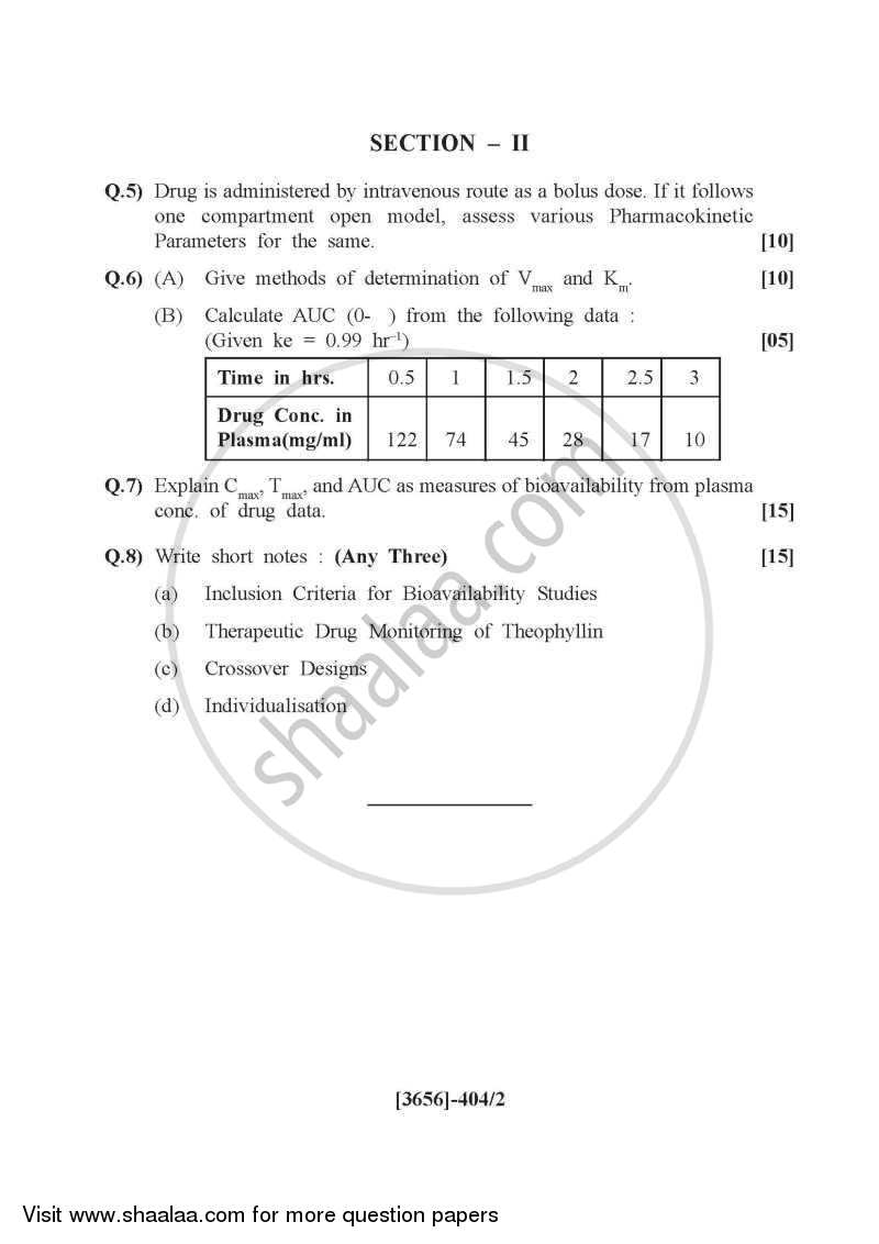 Biopharmaceutics and Pharmacokinetics 2009-2010 - B.Pharm. - 4th Year - University of Pune question paper with PDF download