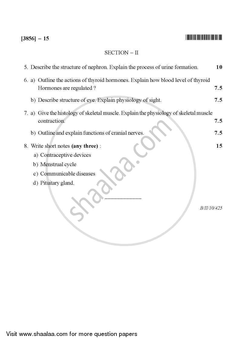 Human Anatomy and Physiology 2010-2011 - B.Pharm. - 1st Year - University of Pune question paper with PDF download