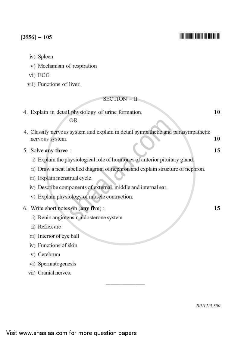 Human Anatomy and Physiology 2010-2011 - B.Pharm. - 1st Year - University of Pune question paper with PDF download