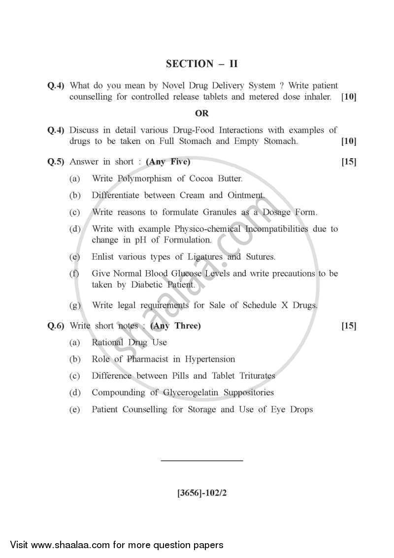 Modern Dispensing Practices 2009-2010 - B.Pharm. - 1st Year - University of Pune question paper with PDF download