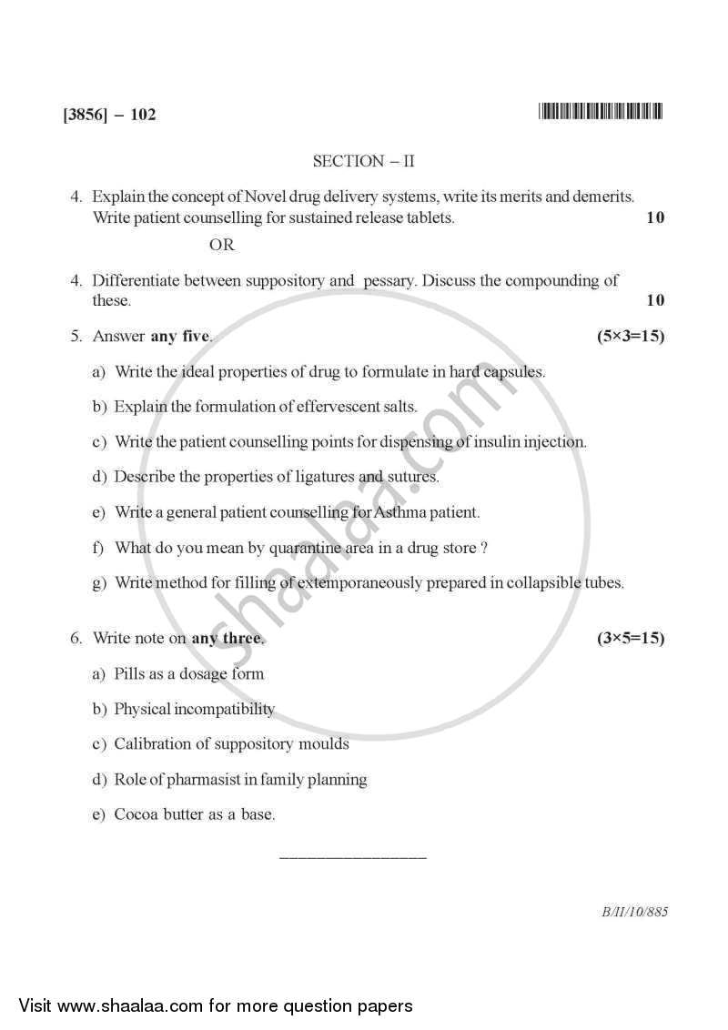 Modern Dispensing Practices 2010-2011 - B.Pharm. - 1st Year - University of Pune question paper with PDF download