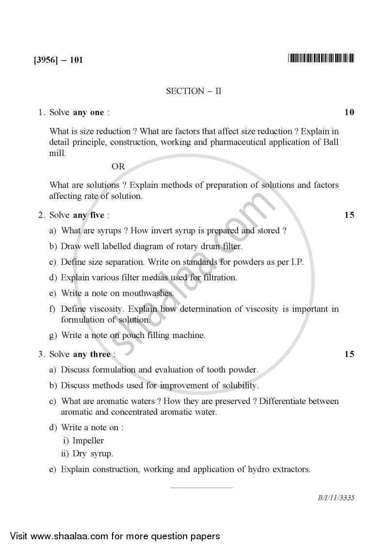 Pharmaceutics 1 2010-2011 - B.Pharm. - 1st Year - University of Pune question paper with PDF download