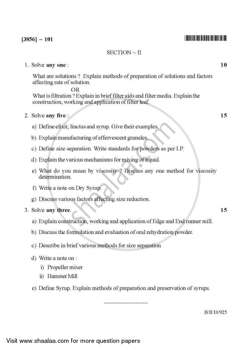 Pharmaceutics 1 2010-2011 - B.Pharm. - 1st Year - University of Pune question paper with PDF download