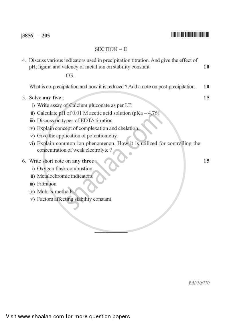 Pharmaceutical Analysis 1 2010-2011 - B.Pharm. - 2nd Year - University of Pune question paper with PDF download