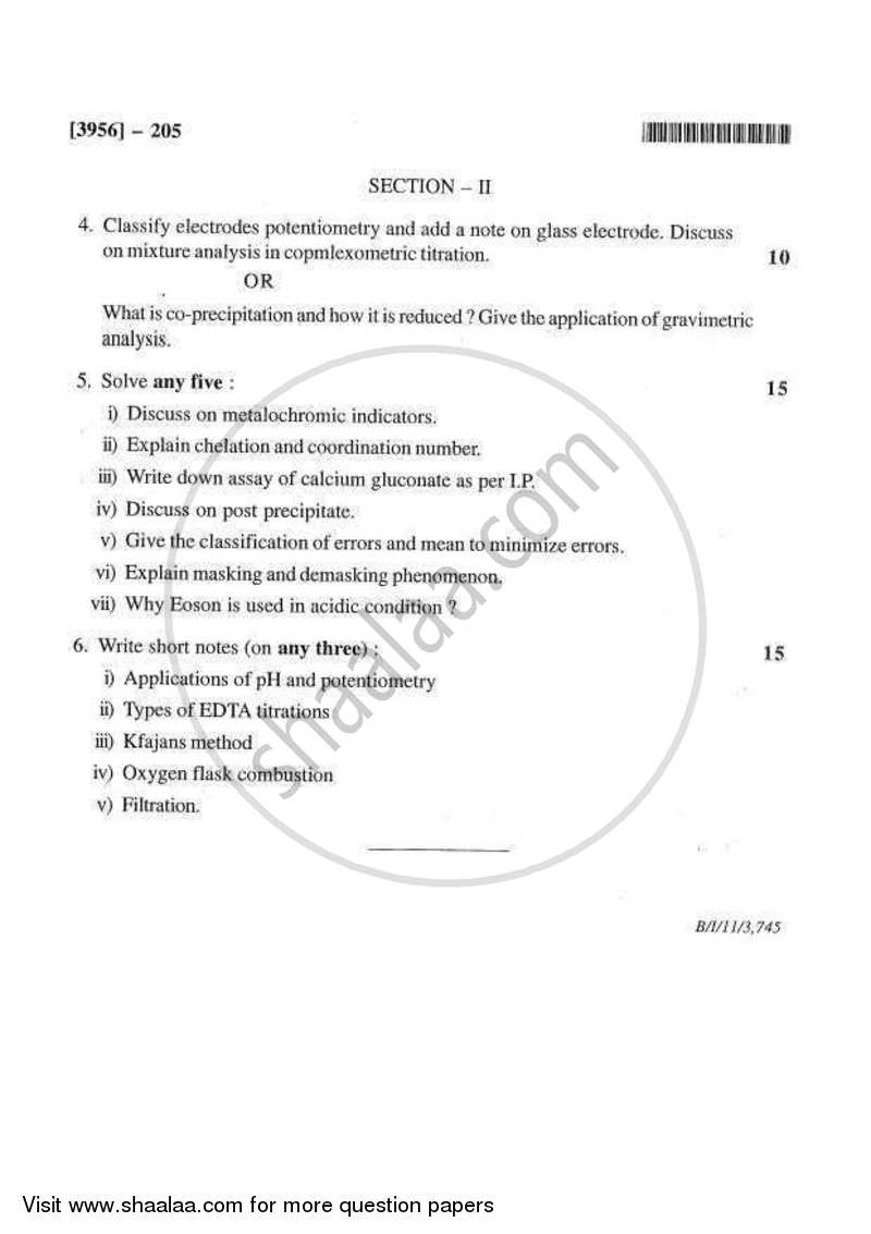 Pharmaceutical Analysis 1 2010-2011 - B.Pharm. - 2nd Year - University of Pune question paper with PDF download