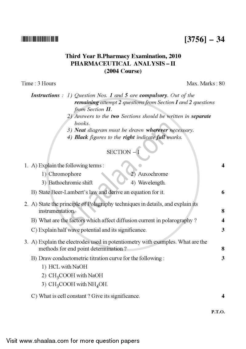 Pharmaceutical Analysis 2 2008-2009 - B.Pharm. - 3rd Year - University of Pune question paper with PDF download