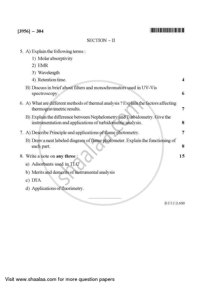 Pharmaceutical Analysis 2 2010-2011 - B.Pharm. - 3rd Year - University of Pune question paper with PDF download