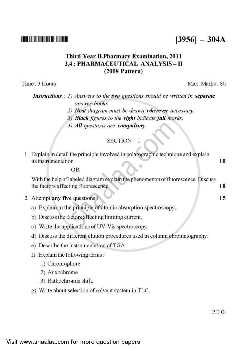 Pharmaceutical Analysis 2 2010-2011 - B.Pharm. - 3rd Year - University of Pune question paper with PDF download