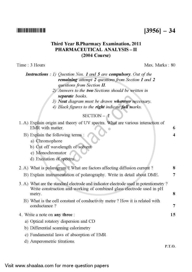 Pharmaceutical Analysis 2 2010-2011 - B.Pharm. - 3rd Year - University of Pune question paper with PDF download