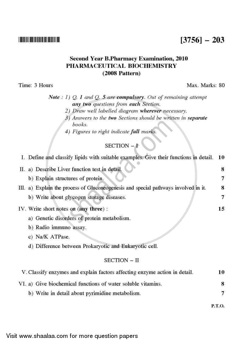 Pharmaceutical Biochemistry 2008-2009 - B.Pharm. - 2nd Year - University of Pune question paper with PDF download