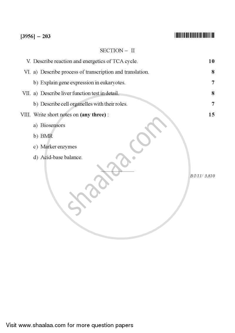 Pharmaceutical Biochemistry 2010-2011 - B.Pharm. - 2nd Year - University of Pune question paper with PDF download
