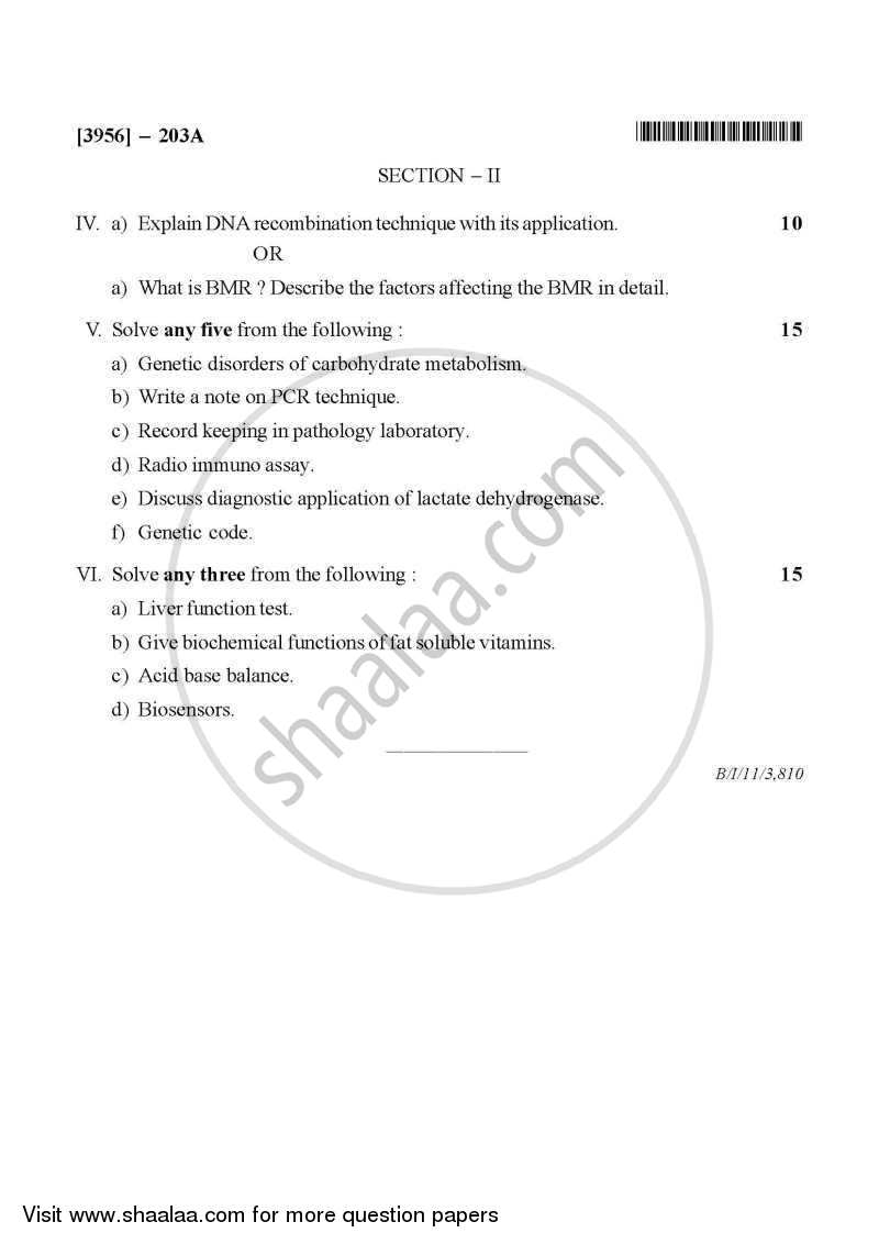 Pharmaceutical Biochemistry 2010-2011 - B.Pharm. - 2nd Year - University of Pune question paper with PDF download