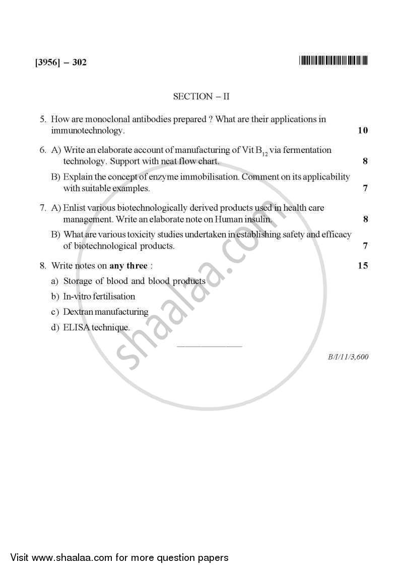 Pharmaceutical Biotechnology 2010-2011 - B.Pharm. - 3rd Year - University of Pune question paper with PDF download