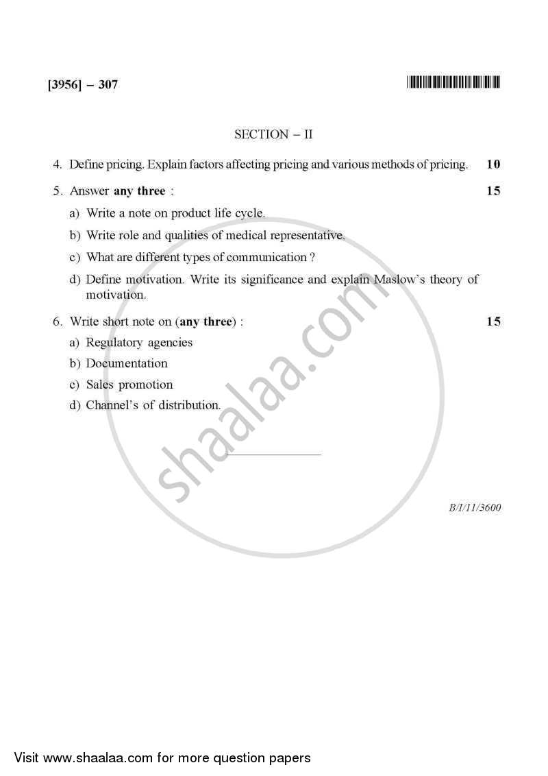 Pharmaceutical Business Management 2010-2011 - B.Pharm. - 3rd Year - University of Pune question paper with PDF download