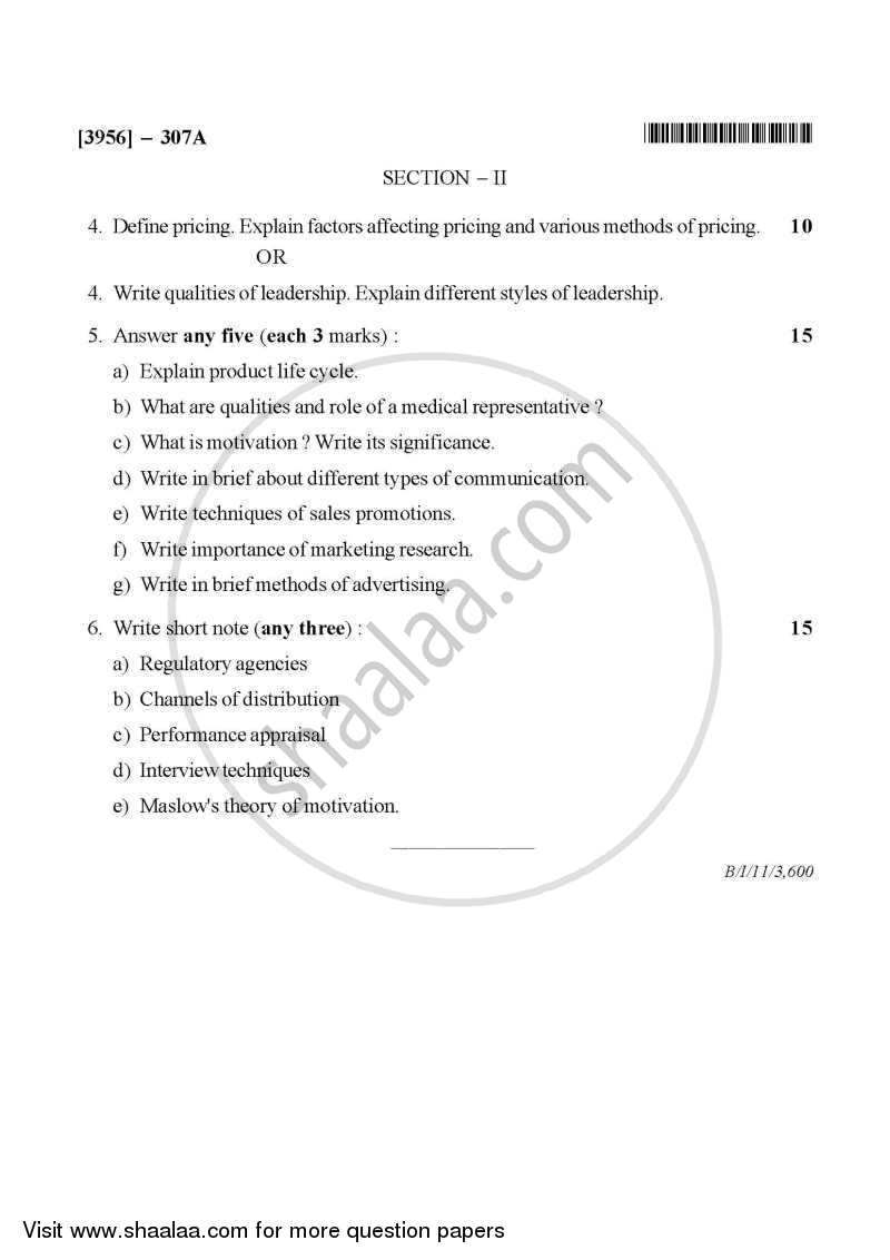 Pharmaceutical Business Management 2010-2011 - B.Pharm. - 3rd Year - University of Pune question paper with PDF download