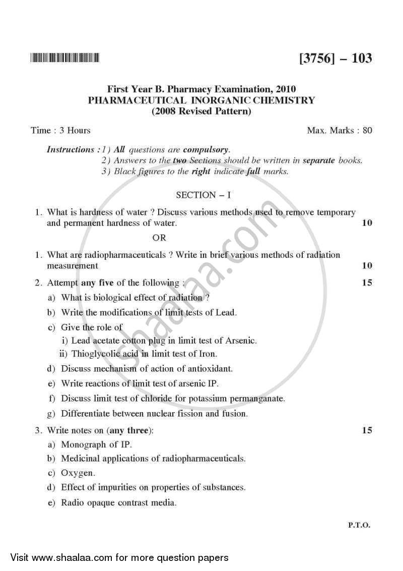 Pharmaceutical Inorganic Chemistry 2008-2009 - B.Pharm. - 1st Year - University of Pune question paper with PDF download