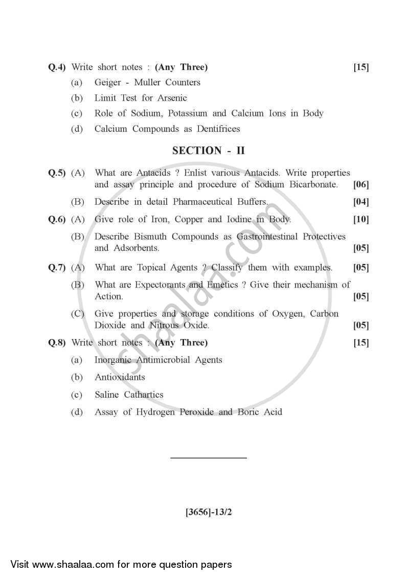 Pharmaceutical Inorganic Chemistry 2009-2010 - B.Pharm. - 1st Year - University of Pune question paper with PDF download