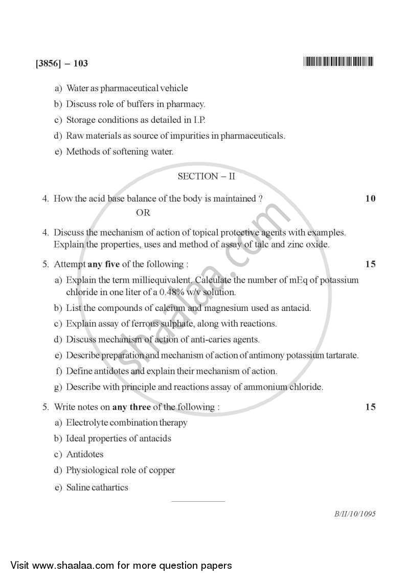 Pharmaceutical Inorganic Chemistry 2010-2011 - B.Pharm. - 1st Year - University of Pune question paper with PDF download