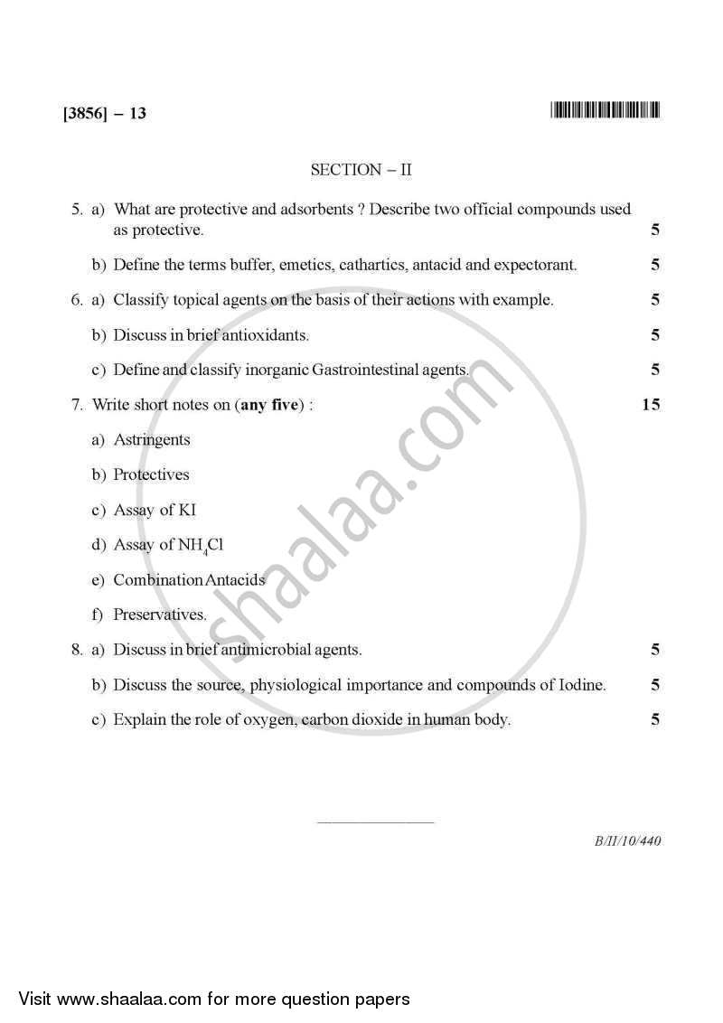 Pharmaceutical Inorganic Chemistry 2010-2011 - B.Pharm. - 1st Year - University of Pune question paper with PDF download