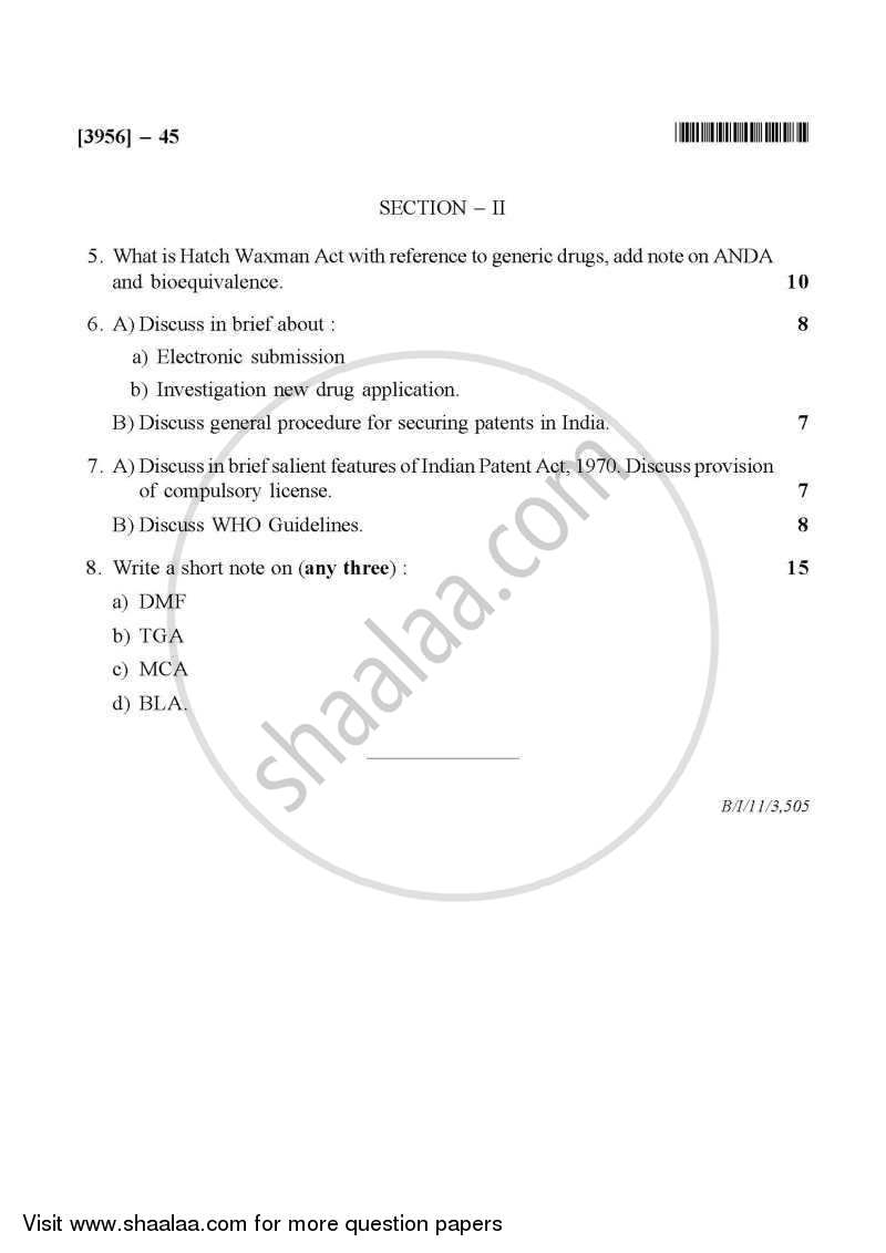 Pharmaceutical Jurisprudence 2011-2012 - B.Pharm. - 4th Year - University of Pune question paper with PDF download