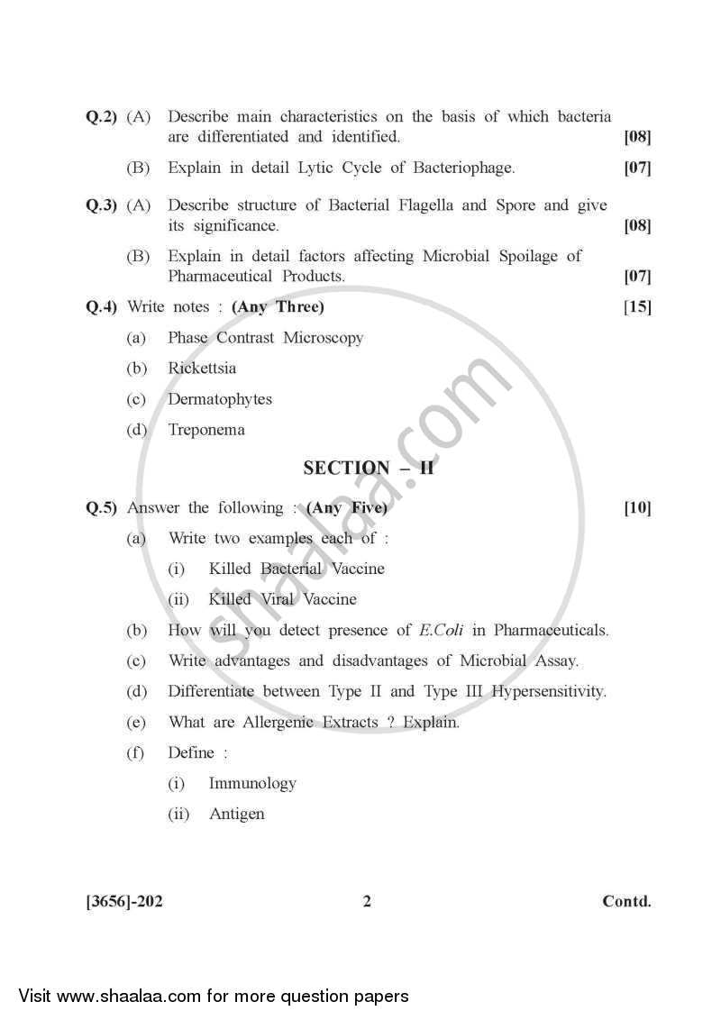 Pharmaceutical Microbiology and Immunology 2009-2010 - B.Pharm. - 2nd Year - University of Pune question paper with PDF download