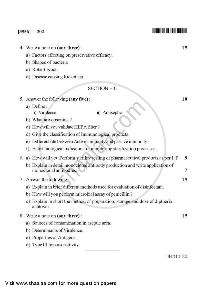 Pharmaceutical Microbiology and Immunology 2010-2011 - B.Pharm. - 2nd Year - University of Pune question paper with PDF download