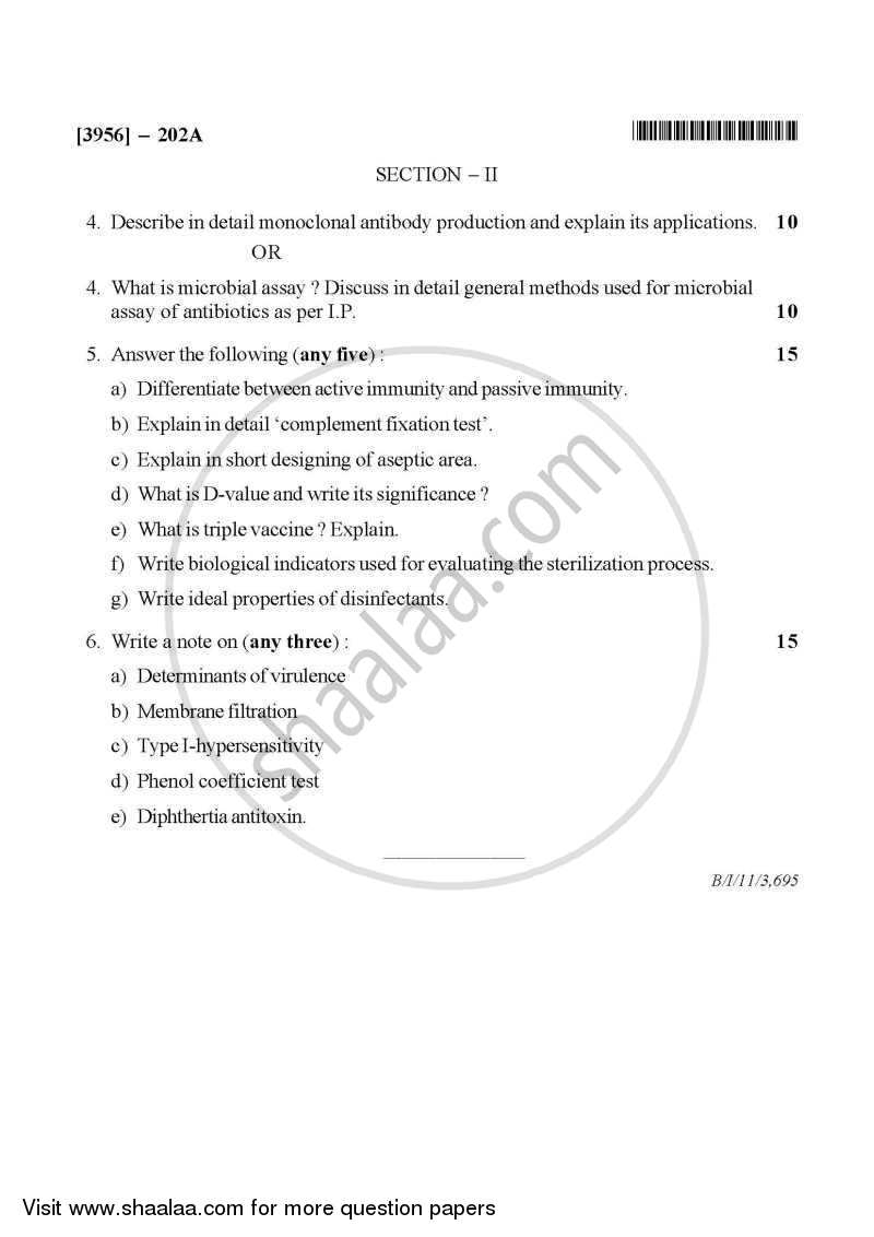 Pharmaceutical Microbiology and Immunology 2010-2011 - B.Pharm. - 2nd Year - University of Pune question paper with PDF download