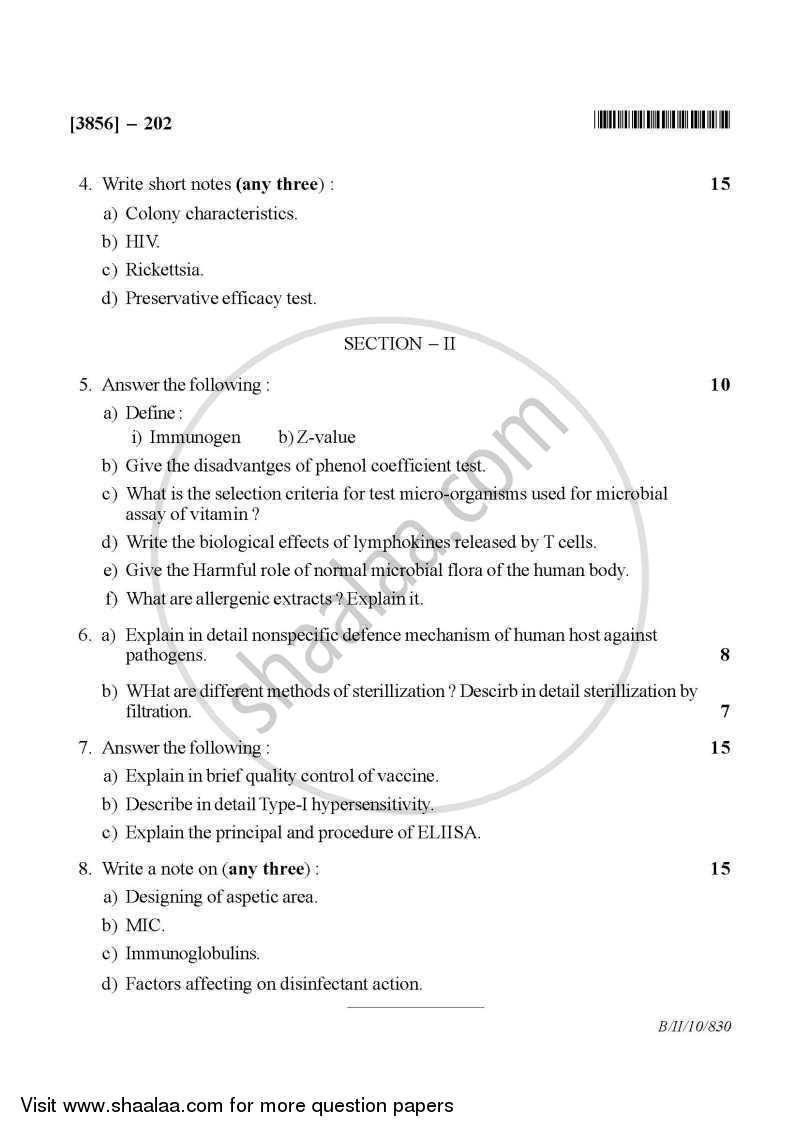 Pharmaceutical Microbiology and Immunology 2010-2011 - B.Pharm. - 2nd Year - University of Pune question paper with PDF download