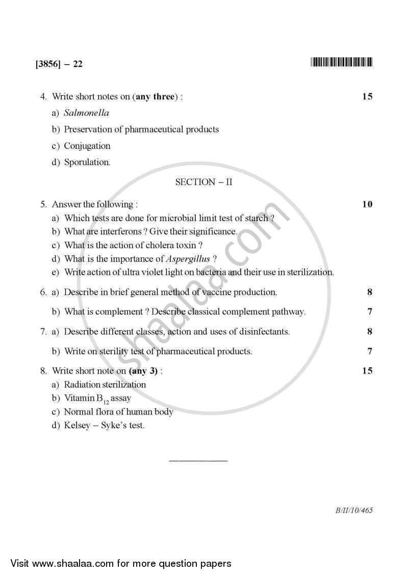 Pharmaceutical Microbiology and Immunology 2010-2011 - B.Pharm. - 2nd Year - University of Pune question paper with PDF download