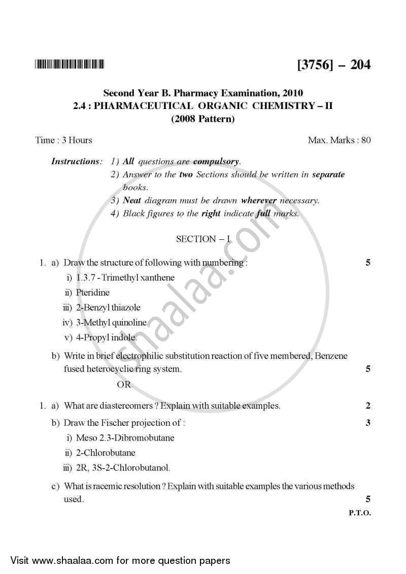 Pharmaceutical Organic Chemistry 2 2008-2009 - B.Pharm. - 2nd Year - University of Pune question paper with PDF download