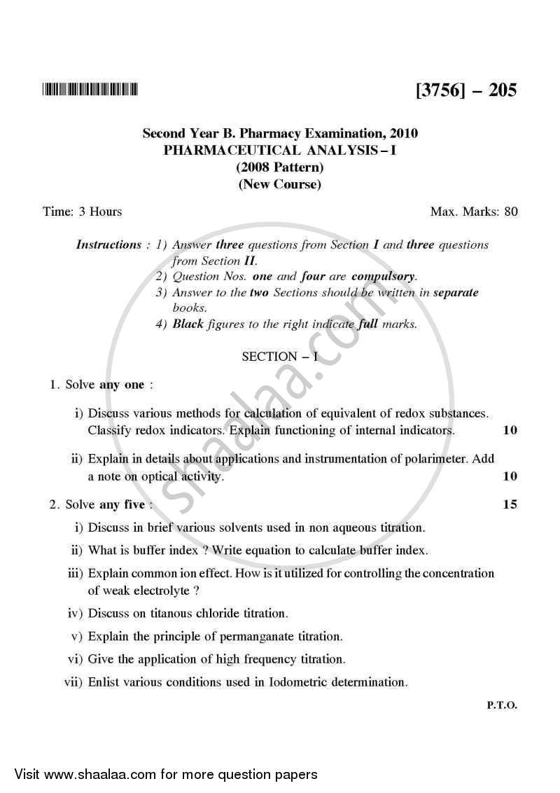 Pharmaceutical Organic Chemistry 2 2008-2009 - B.Pharm. - 2nd Year - University of Pune question paper with PDF download