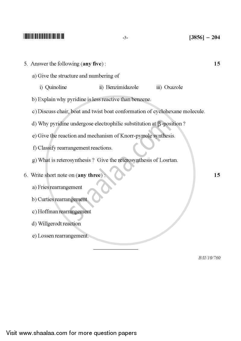Pharmaceutical Organic Chemistry 2 2010-2011 - B.Pharm. - 2nd Year - University of Pune question paper with PDF download
