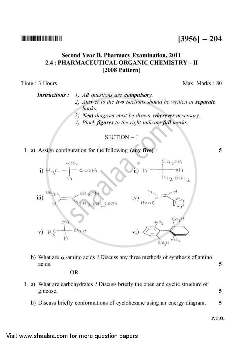 Pharmaceutical Organic Chemistry 2 2010-2011 - B.Pharm. - 2nd Year - University of Pune question paper with PDF download