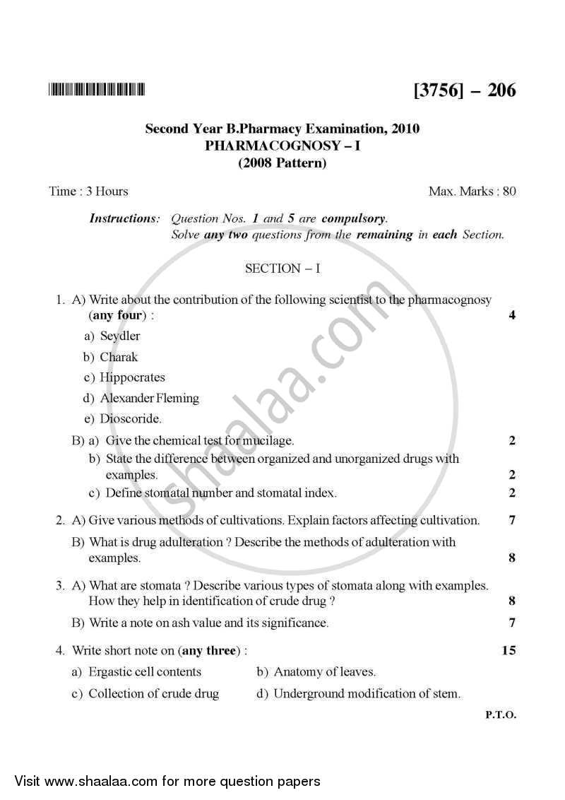 Pharmacognosy 1 2008-2009 - B.Pharm. - 2nd Year - University of Pune question paper with PDF download
