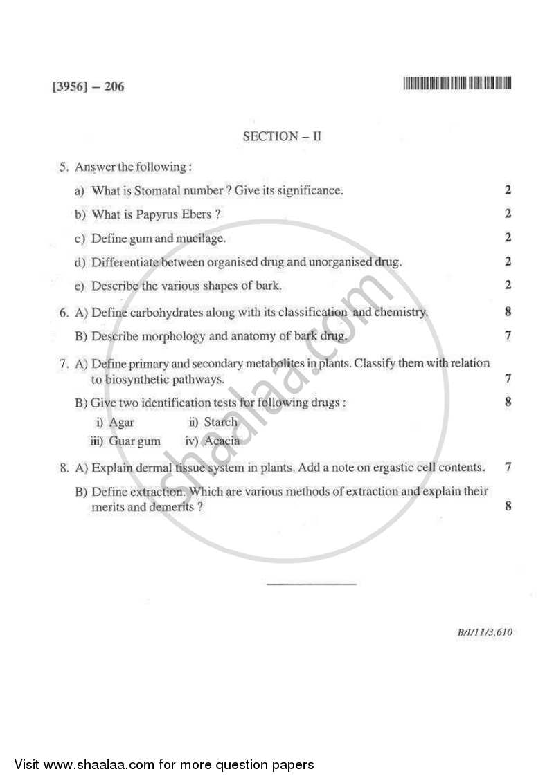 Pharmacognosy 1 2010-2011 - B.Pharm. - 2nd Year - University of Pune question paper with PDF download