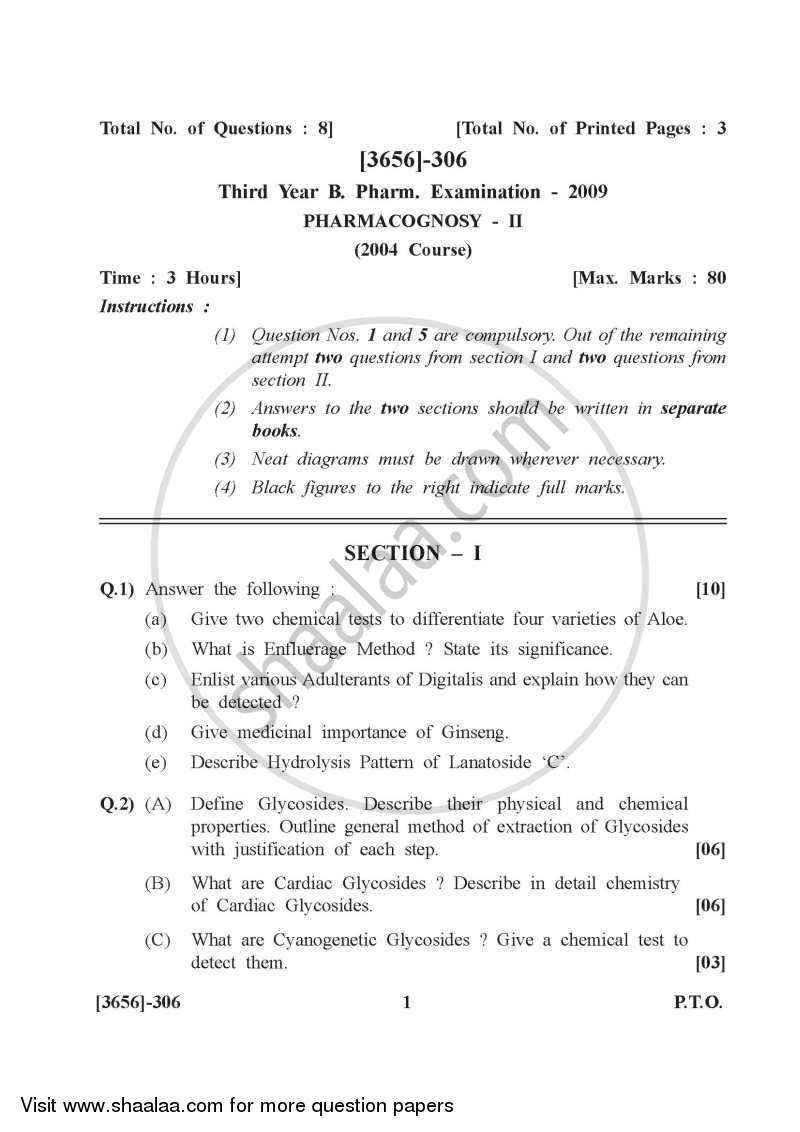 Pharmacognosy 2 2009-2010 - B.Pharm. - 3rd Year - University of Pune question paper with PDF download