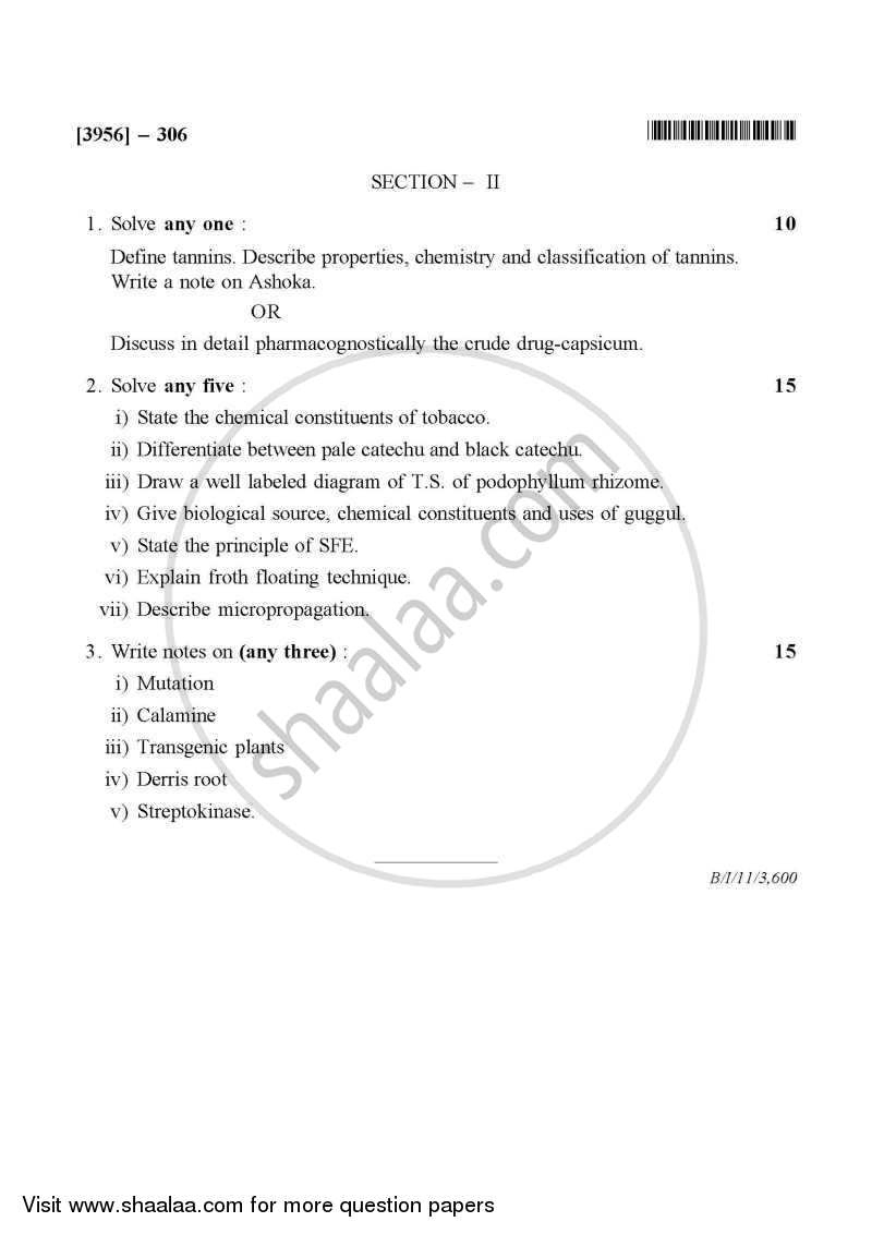 Pharmacognosy 2 2010-2011 - B.Pharm. - 3rd Year - University of Pune question paper with PDF download