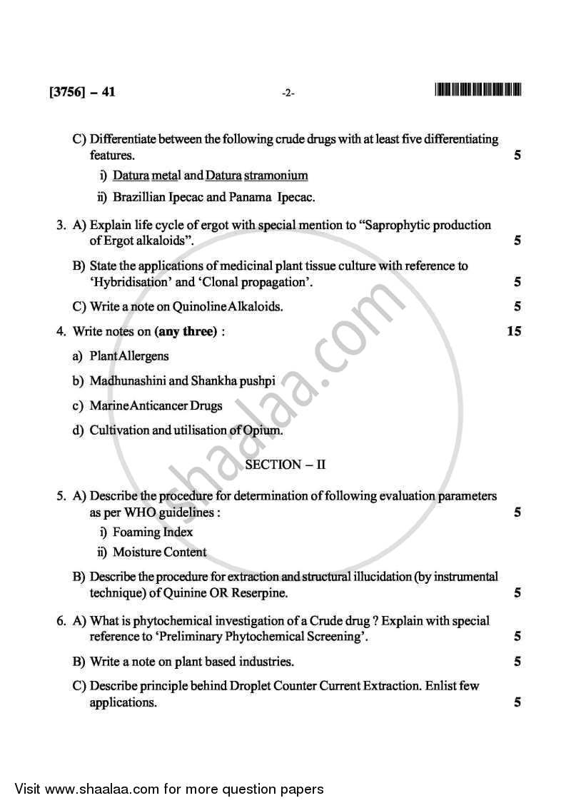 Pharmacognosy 3 2008-2009 - B.Pharm. - 4th Year - University of Pune question paper with PDF download