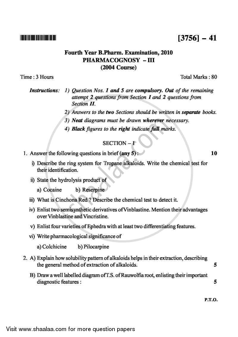 Pharmacognosy 3 2008-2009 - B.Pharm. - 4th Year - University of Pune question paper with PDF download