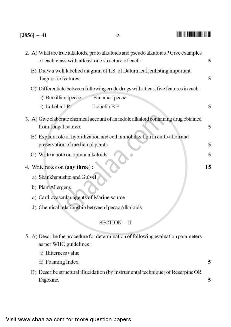 Pharmacognosy 3 2010-2011 - B.Pharm. - 4th Year - University of Pune question paper with PDF download